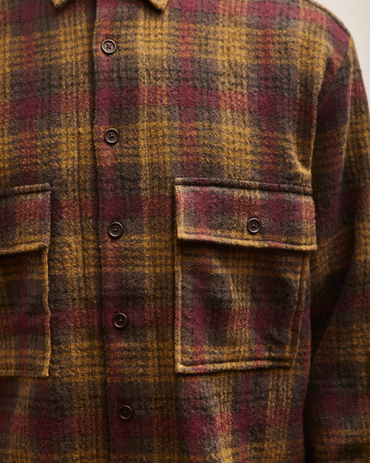 Evan Kinori Big Shirt, Dark Olive Wool/Gauze Check