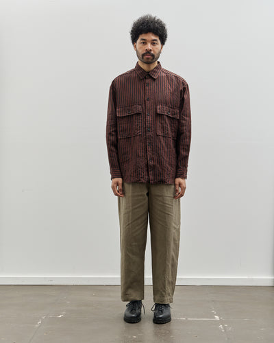 Evan Kinori Big Shirt, Navy/Red Yarn Dyed Linen Stripe