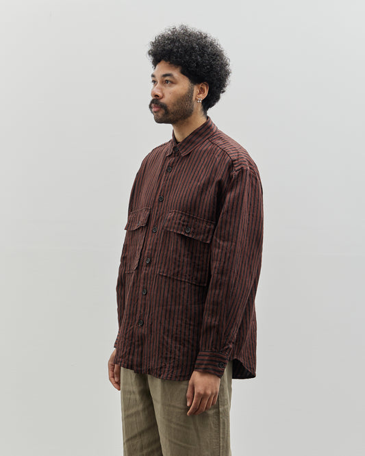 Evan Kinori Big Shirt, Navy/Red Yarn Dyed Linen Stripe