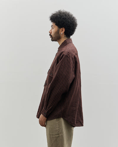 Evan Kinori Big Shirt, Navy/Red Yarn Dyed Linen Stripe