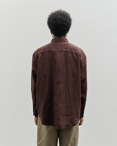 Evan Kinori Big Shirt, Navy/Red Yarn Dyed Linen Stripe