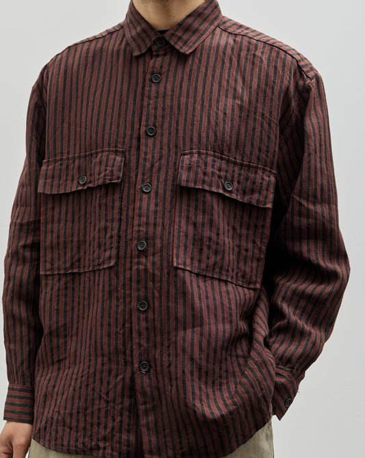 Evan Kinori Big Shirt, Navy/Red Yarn Dyed Linen Stripe