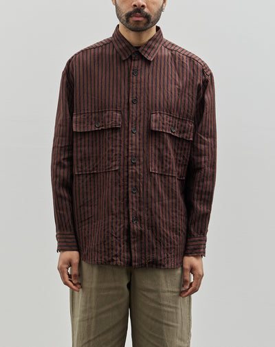 Evan Kinori Big Shirt, Navy/Red Yarn Dyed Linen Stripe