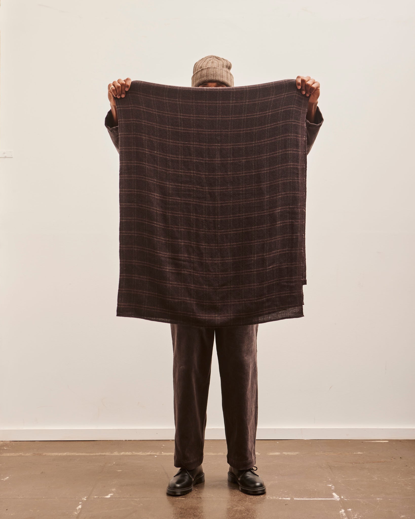 Evan Kinori Brushed Wool Twill Woven Scarf, Brown/Black