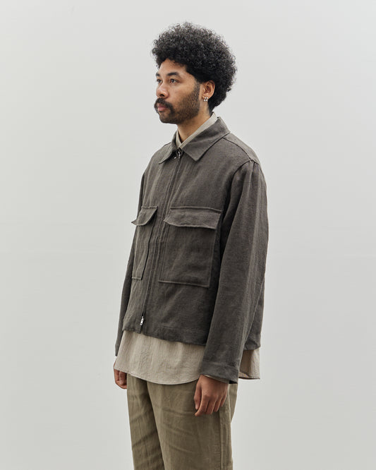 Evan Kinori Butcher Linen Zip Jacket, Anthracite