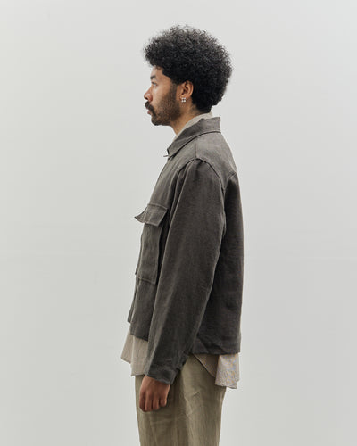 Evan Kinori Butcher Linen Zip Jacket, Anthracite