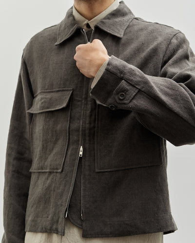 Evan Kinori Butcher Linen Zip Jacket, Anthracite