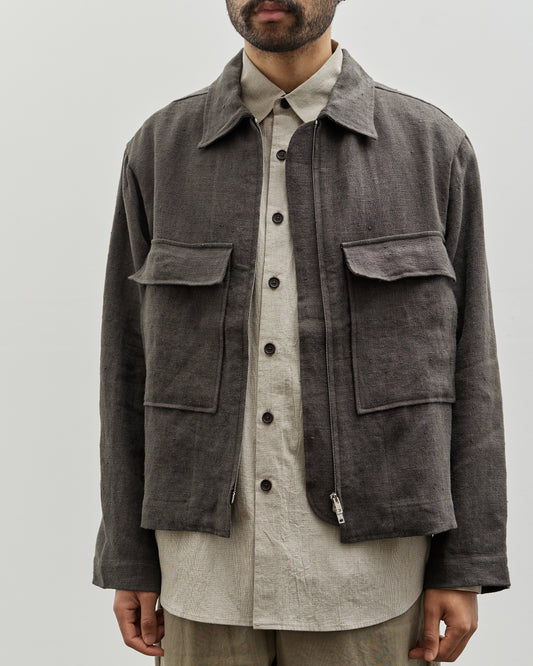 Evan Kinori Butcher Linen Zip Jacket, Anthracite