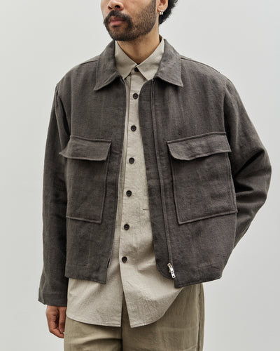 Evan Kinori Butcher Linen Zip Jacket, Anthracite