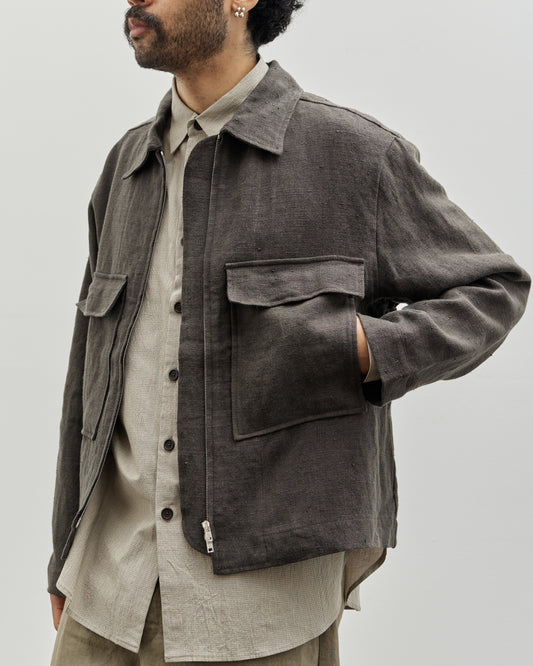 Evan Kinori Butcher Linen Zip Jacket, Anthracite