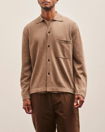 Evan Kinori Cashmere Button Down, Dark Beige Cashmere/Lambswool