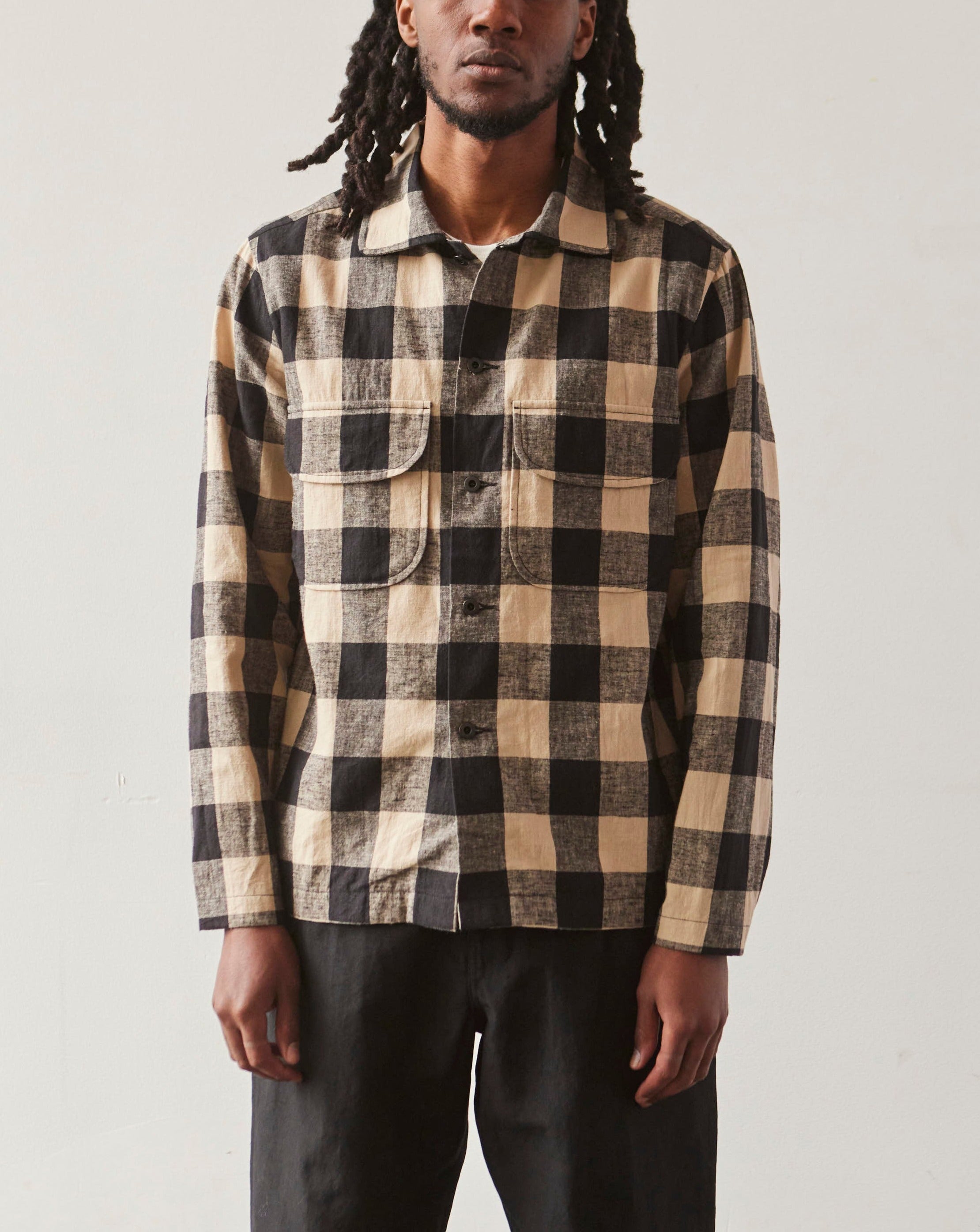 Evan Kinori Check Field Shirt, Tan/Black | Glasswing