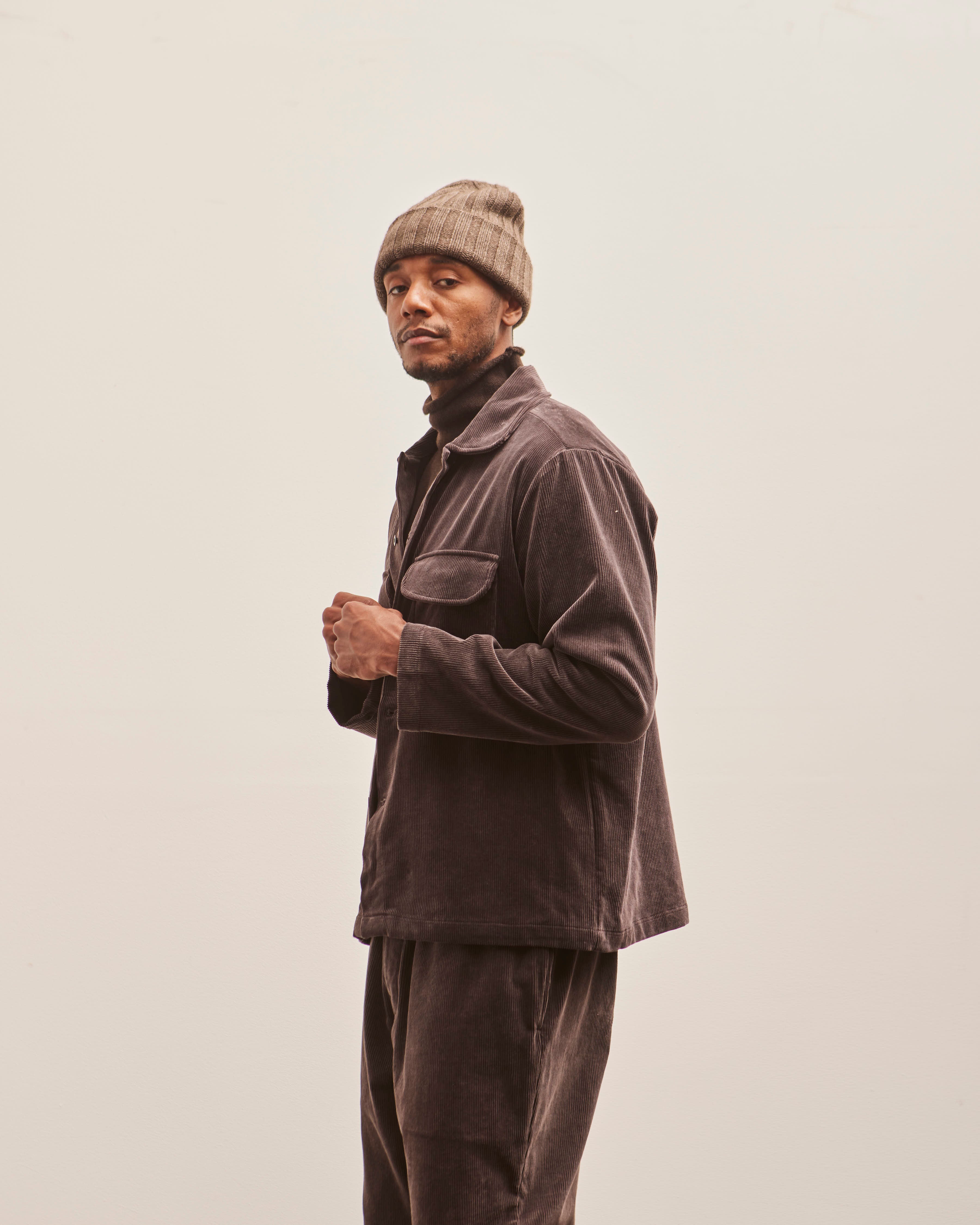 Evan Kinori Field Shirt, Dark Taupe Cotton Corduroy – Glasswing