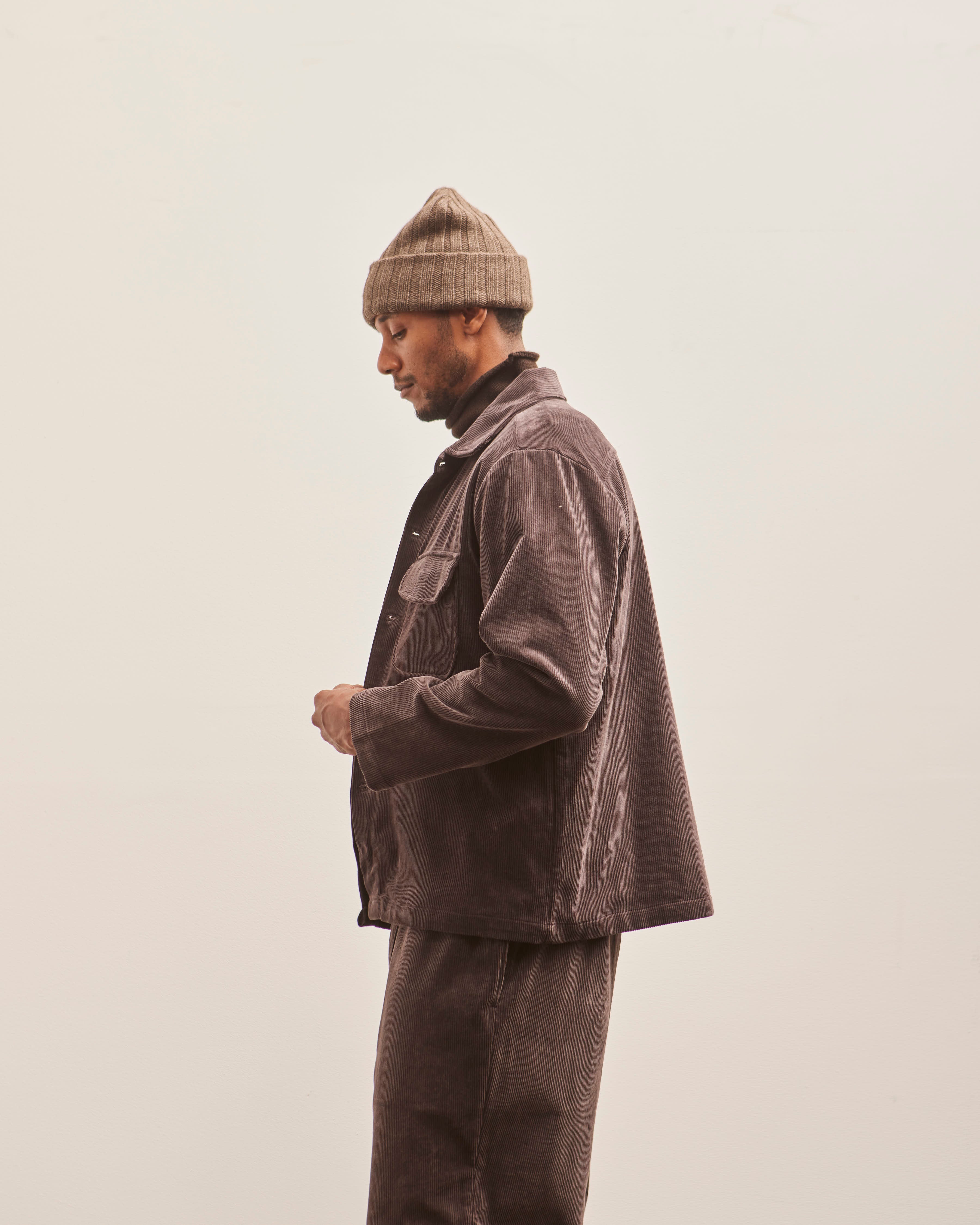 Evan Kinori Field Shirt, Dark Taupe Cotton Corduroy – Glasswing