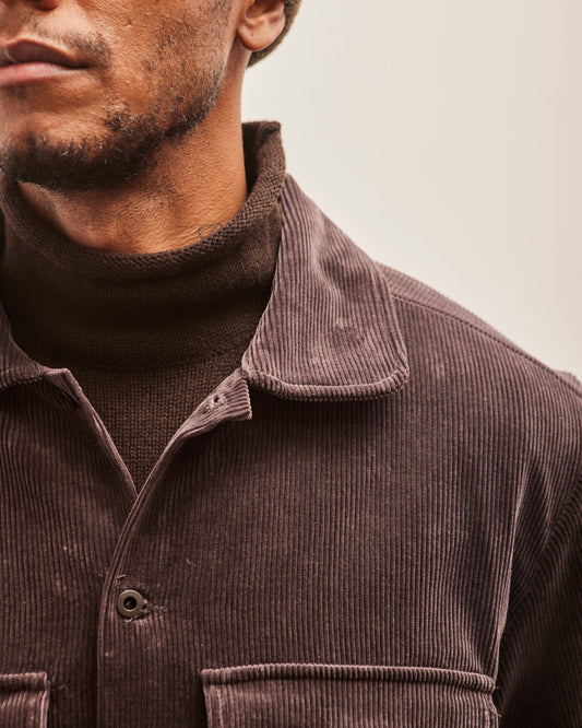 Evan Kinori Field Shirt, Dark Taupe Cotton Corduroy