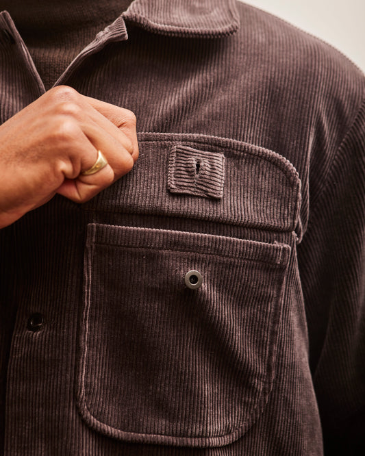 Evan Kinori Field Shirt, Dark Taupe Cotton Corduroy