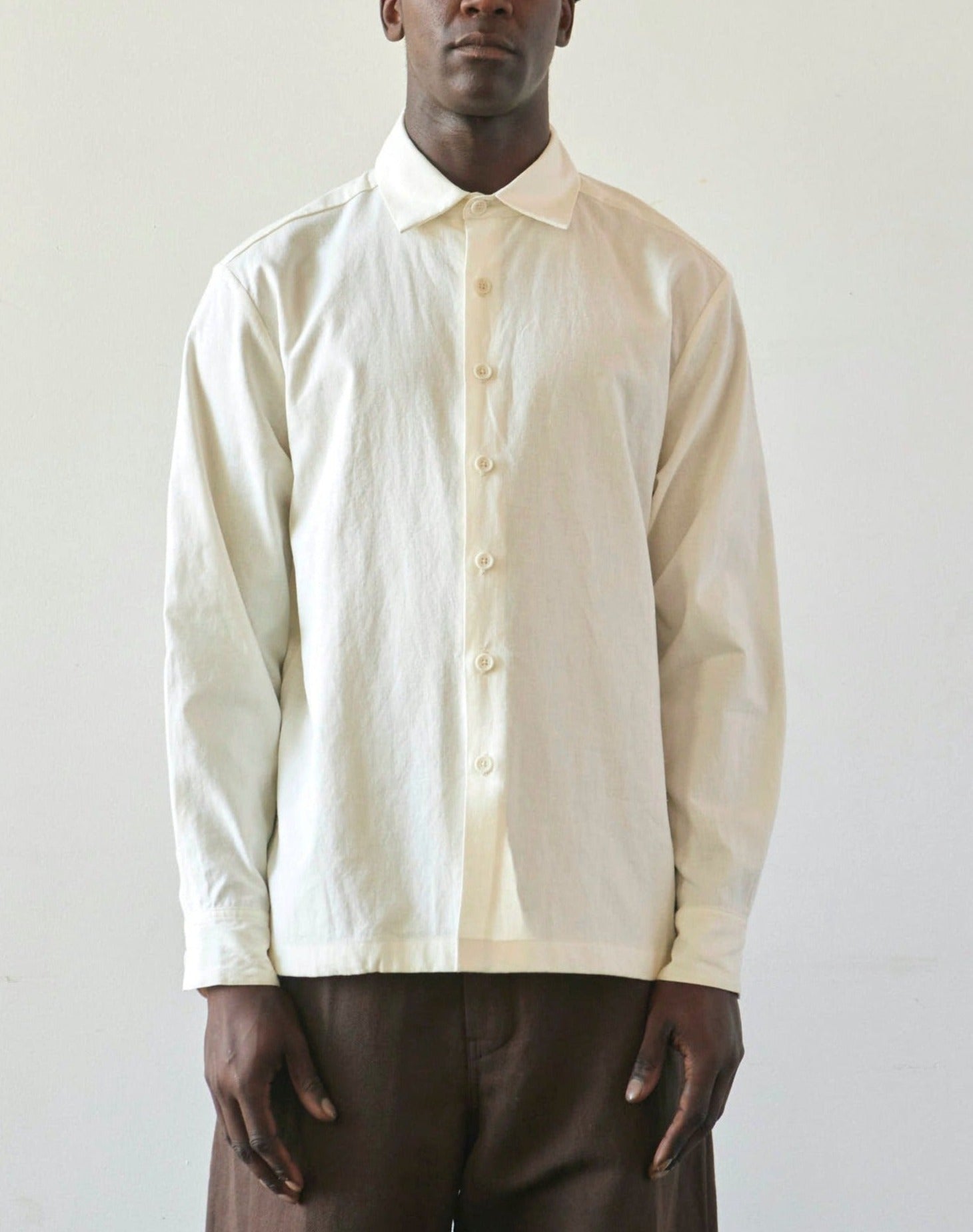 Evan Kinori Cotton/Hemp Muslin Flat Hem Shirt, Natural | Glasswing