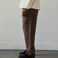 Evan Kinori Cotton/Linen Twill Single Pleat Pant, Brown