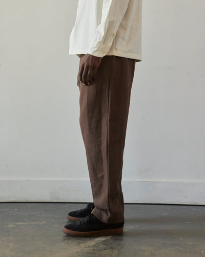 Evan Kinori Cotton/Linen Twill Single Pleat Pant, Brown