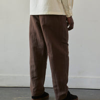 Evan Kinori Cotton/Linen Twill Single Pleat Pant, Brown
