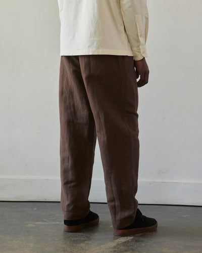 Evan Kinori Cotton/Linen Twill Single Pleat Pant, Brown