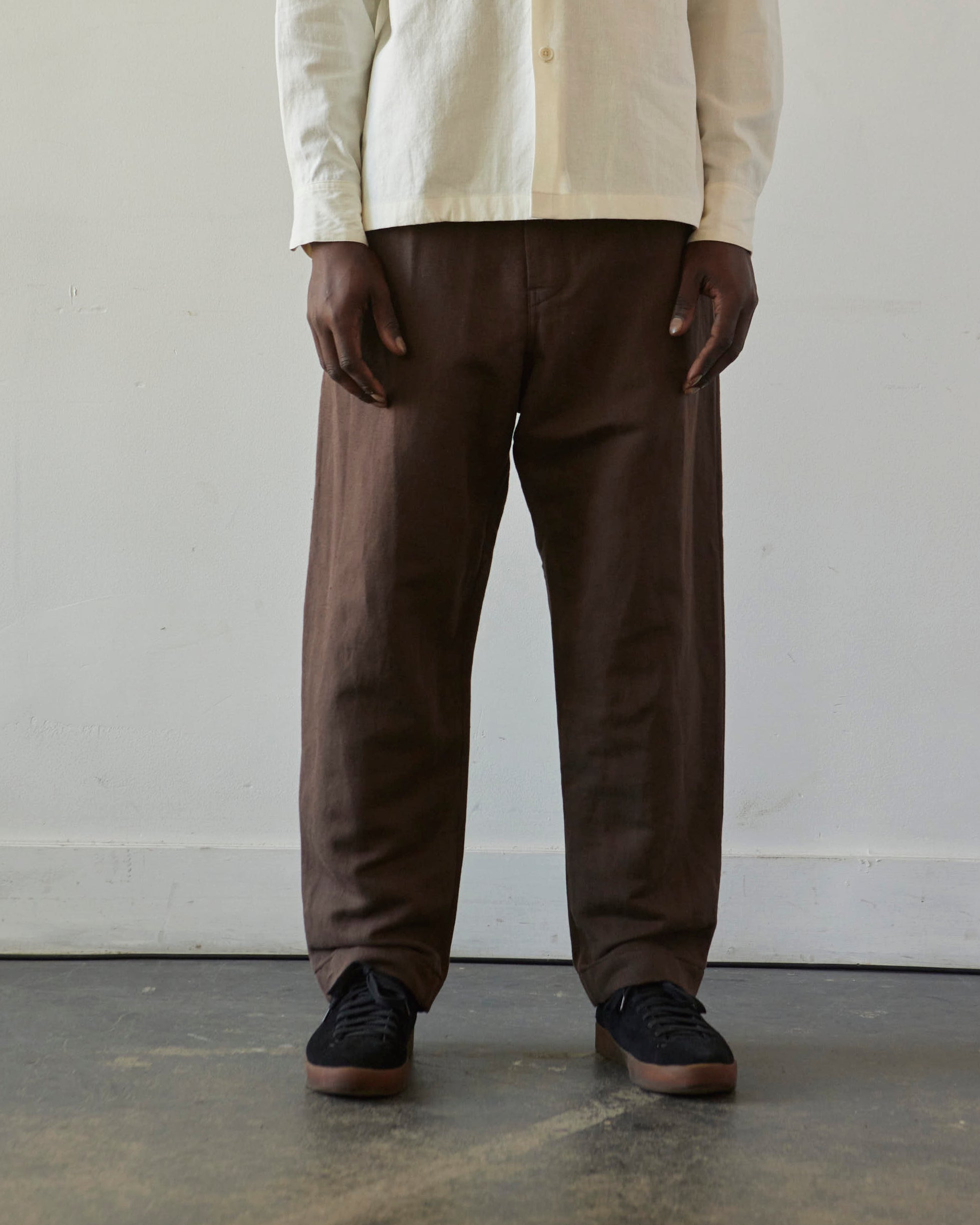 Evan Kinori Cotton/Linen Twill Single Pleat Pant, Brown | Glasswing