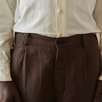 Evan Kinori Cotton/Linen Twill Single Pleat Pant, Brown