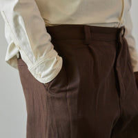 Evan Kinori Cotton/Linen Twill Single Pleat Pant, Brown
