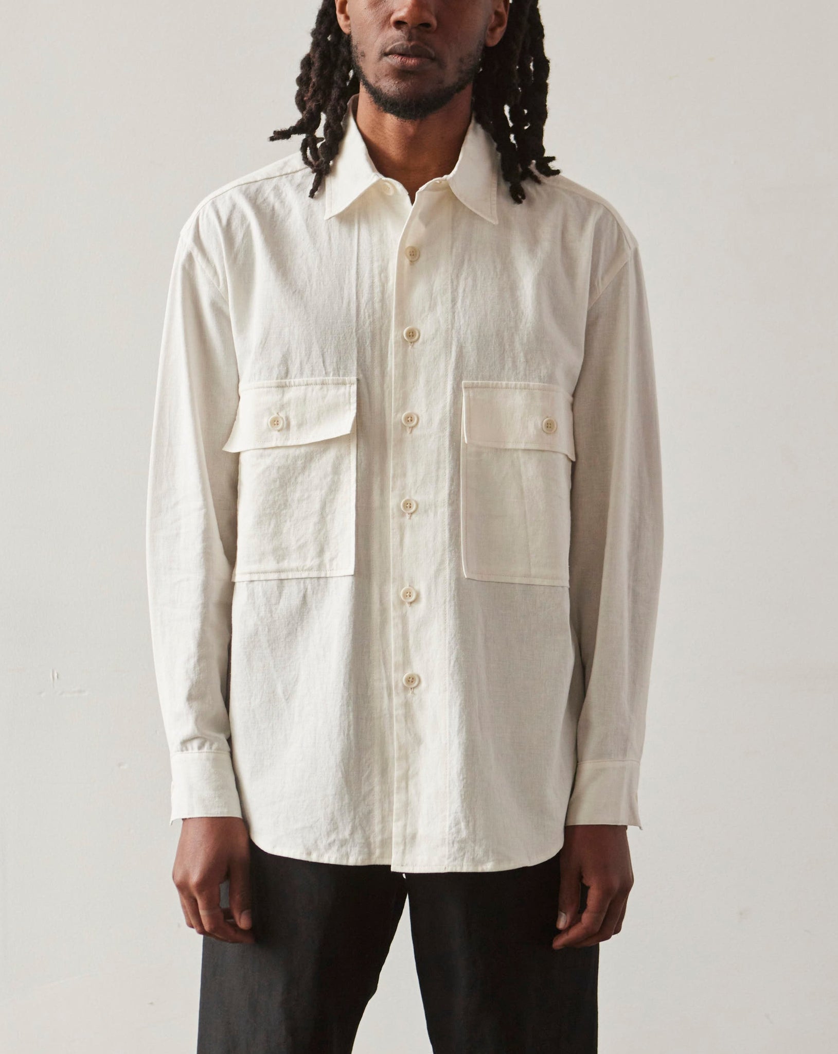 Evan Kinori Cotton/Hemp Muslin Big Shirt, Natural | Glasswing