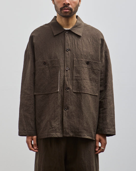 Evan Kinori Cotton/Hemp Twill Field Shirt Two, Anthracite