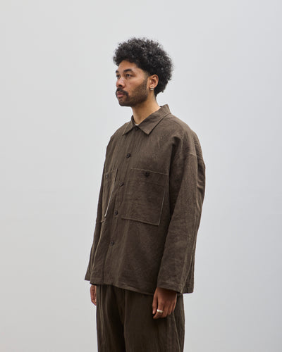 Evan Kinori Cotton/Hemp Twill Field Shirt Two, Anthracite