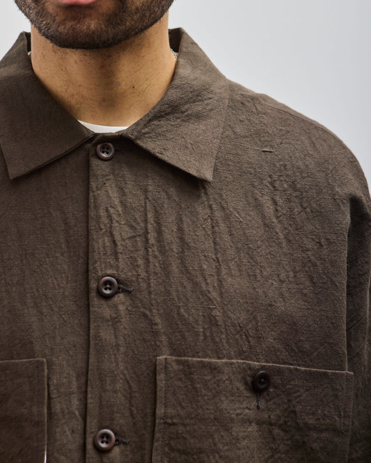 Evan Kinori Cotton/Hemp Twill Field Shirt Two, Anthracite