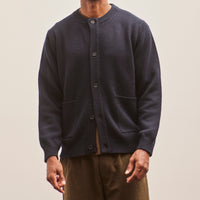 Evan Kinori Crewneck Cardigan, Navy Cashmere/Lambswool