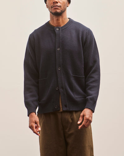 Evan Kinori Crewneck Cardigan, Navy Cashmere/Lambswool