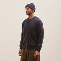 Evan Kinori Crewneck Cardigan, Navy Cashmere/Lambswool