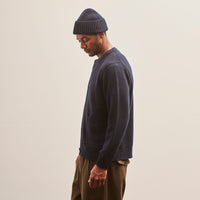 Evan Kinori Crewneck Cardigan, Navy Cashmere/Lambswool