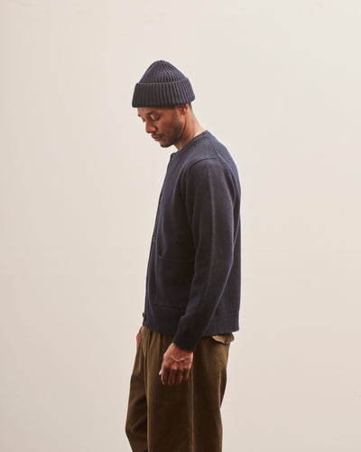 Evan Kinori Crewneck Cardigan, Navy Cashmere/Lambswool