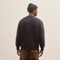 Evan Kinori Crewneck Cardigan, Navy Cashmere/Lambswool