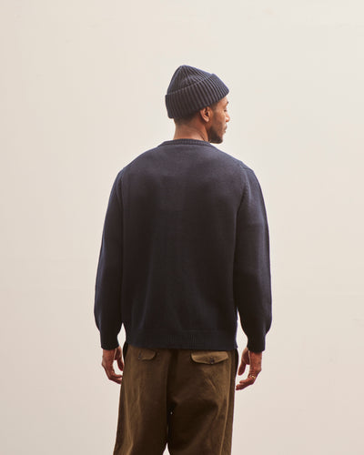 Evan Kinori Crewneck Cardigan, Navy Cashmere/Lambswool