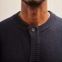 Evan Kinori Crewneck Cardigan, Navy Cashmere/Lambswool