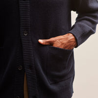 Evan Kinori Crewneck Cardigan, Navy Cashmere/Lambswool