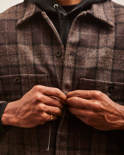 Evan Kinori Field Shirt Two, Charcoal Fox Tweed Check