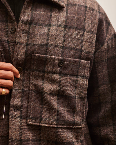 Evan Kinori Field Shirt Two, Charcoal Fox Tweed Check