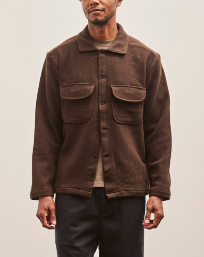 Evan Kinori Field Shirt, Rust Lambswool Herringbone