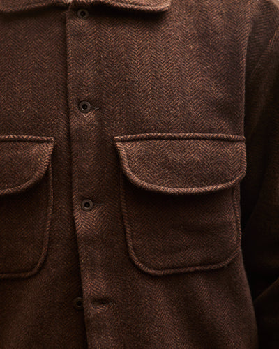 Evan Kinori Field Shirt, Rust Lambswool Herringbone