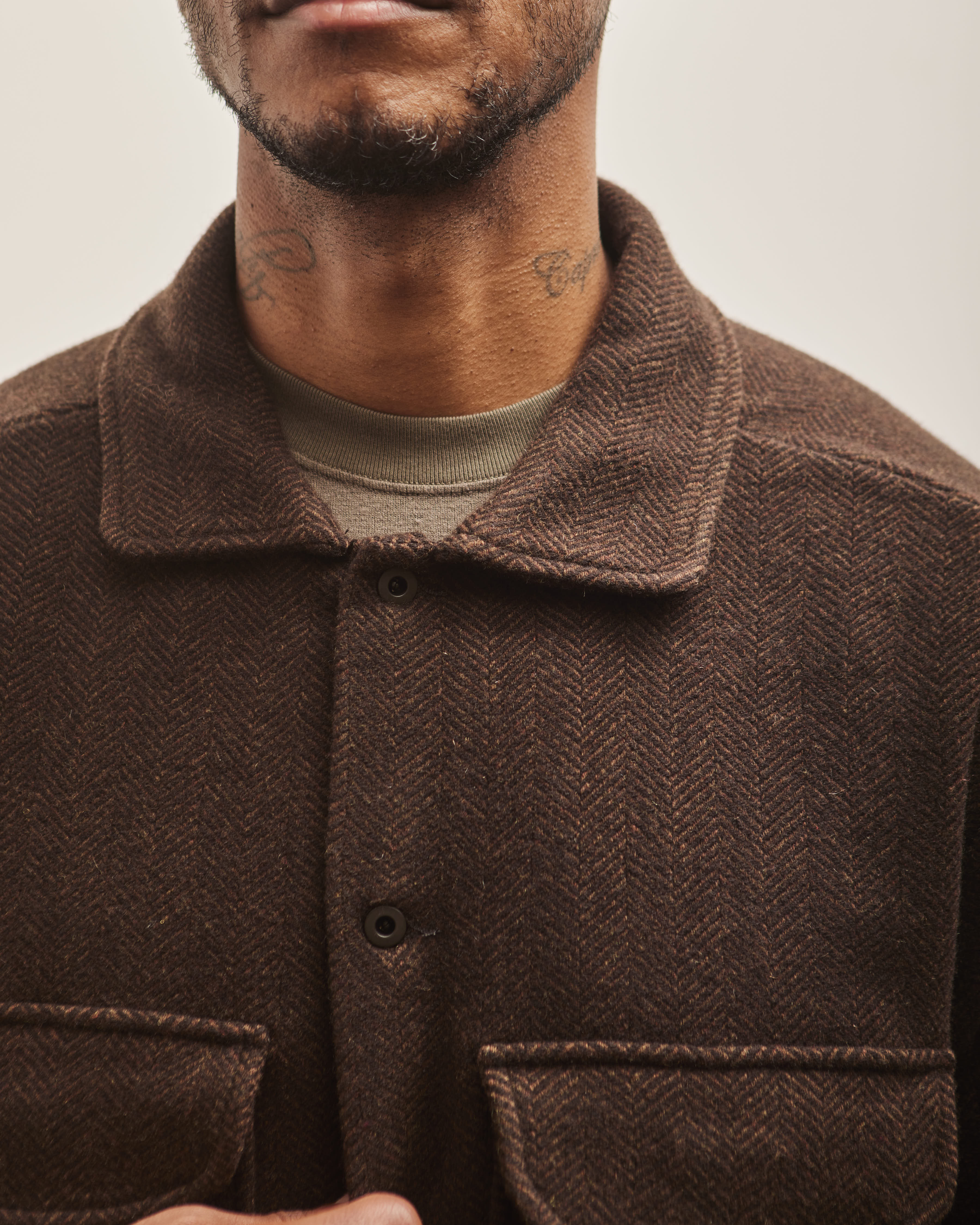 Evan Kinori Field Shirt, Rust Lambswool Herringbone – Glasswing