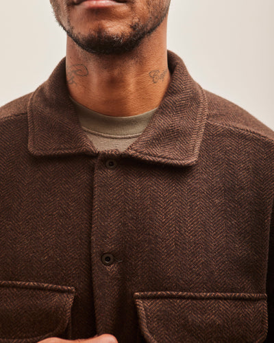 Evan Kinori Field Shirt, Rust Lambswool Herringbone