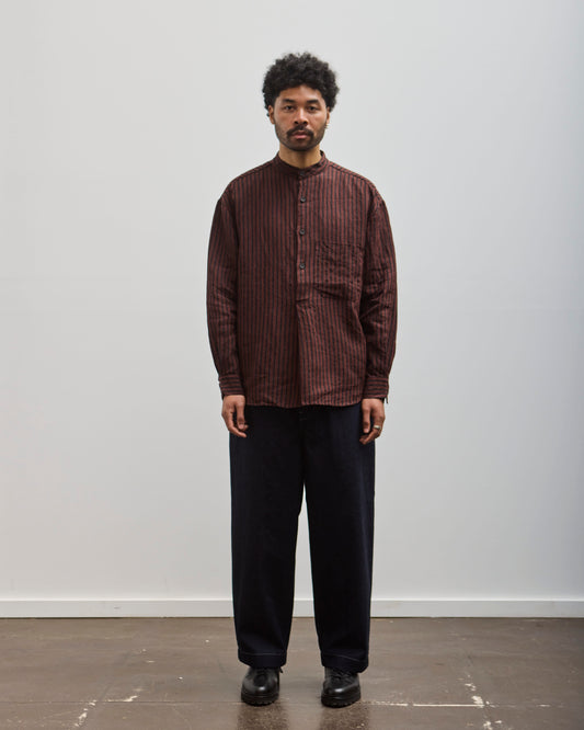 Evan Kinori Pop Over Shirt, Navy/Red Linen Stripe