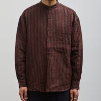 Evan Kinori Pop Over Shirt, Navy/Red Linen Stripe