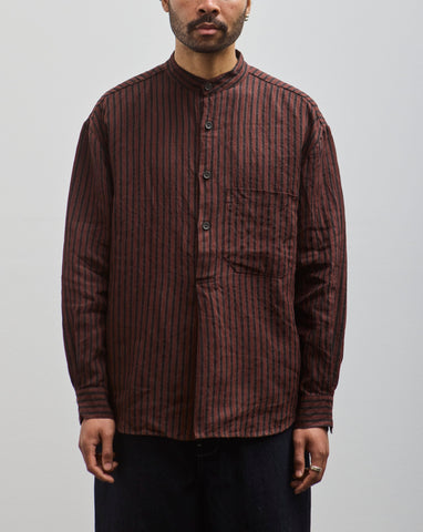 Evan Kinori Pop Over Shirt, Navy/Red Linen Stripe